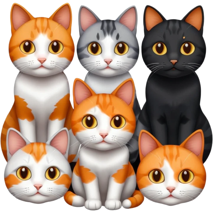 6 cats with different natural coloured coats
 emoji