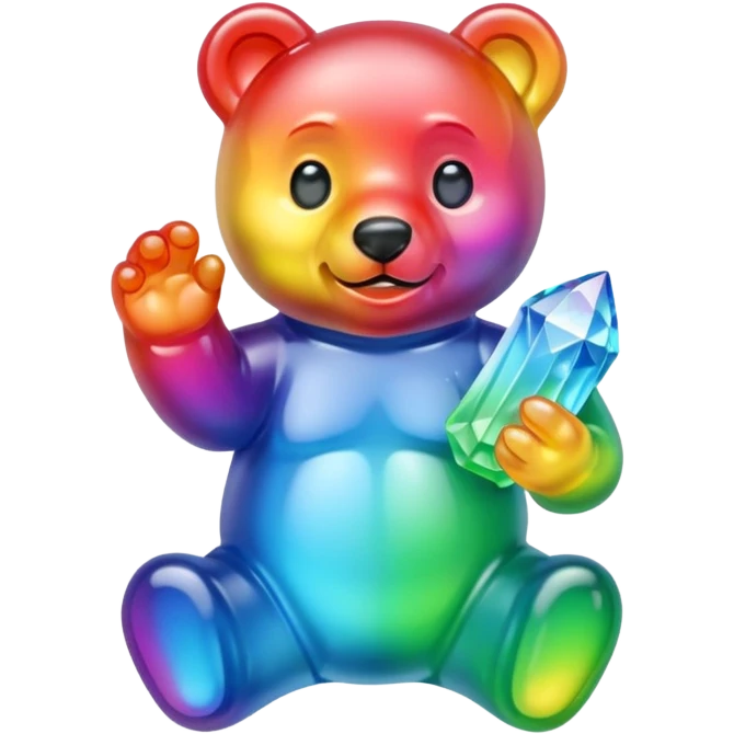 Rainbow Gummybear holding a crystal emoji