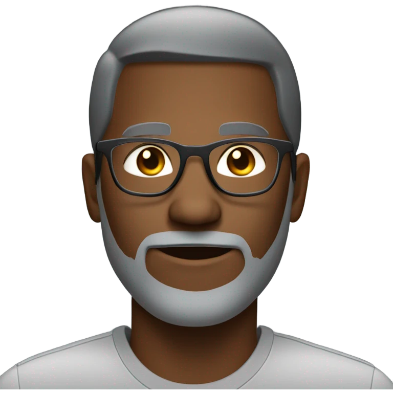black business man with glasses, short hair..gray shadow beard. round h emoji