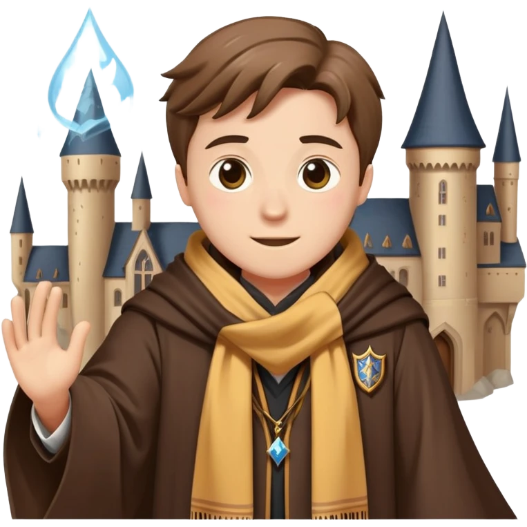 Hogwarts student with wizard robe and house scarf falling emoji