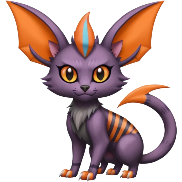 dark edgy dull pointy edgy Noivern-Noibat-Purloin-Torracat-Lykoi-Caracal-bat-cat-Fakemon-fusion-hybrid-creature with bat-wings on head as ears emoji