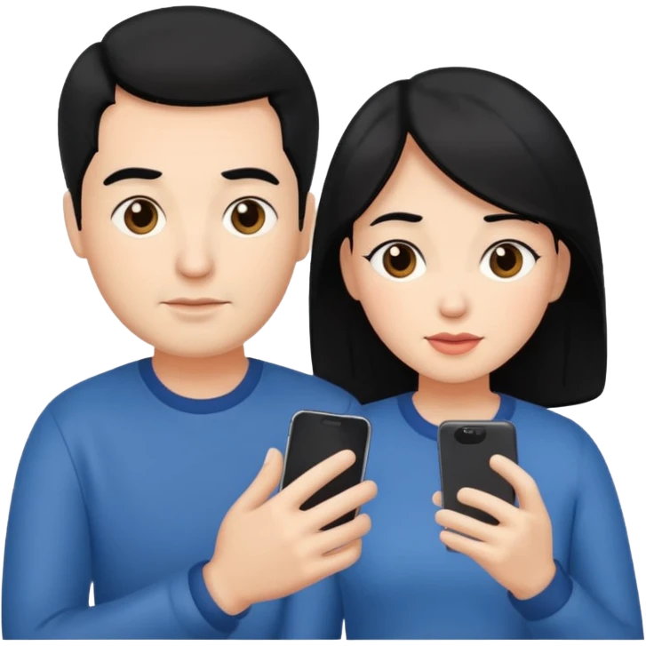 스마트폰 만지는 부모님 (한국인에 맞게 흑발로 만들어줘.) emoji