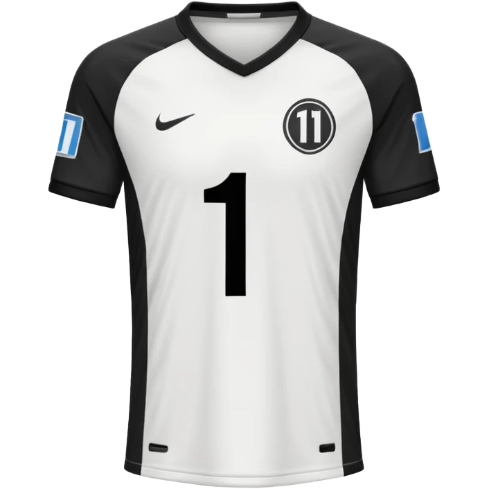 White and black soccer jersey with number 1 with and a logo on it emoji