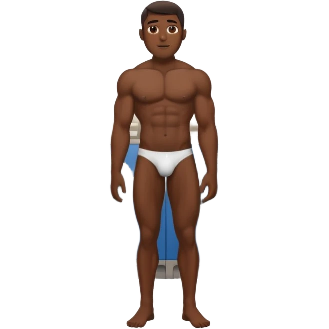 full view of a fully naked muscular dark skin man in a laundromat emoji