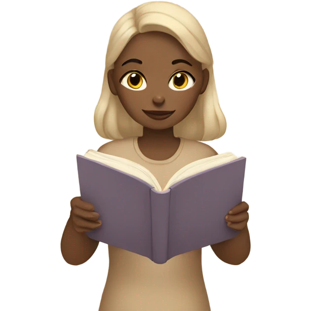 Beige toned girl reading with cat emoji