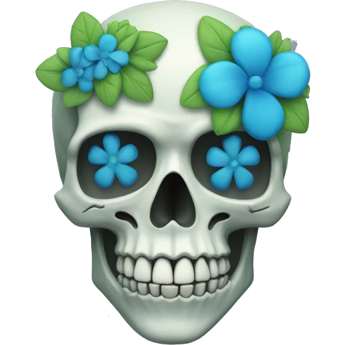 Skull with green-blue flowers on top left emoji