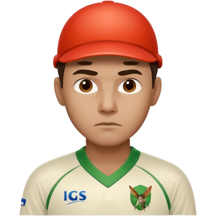 emoji of a man wearing a cricket jersey, looking determined, inspired by the movie Jersey emoji
