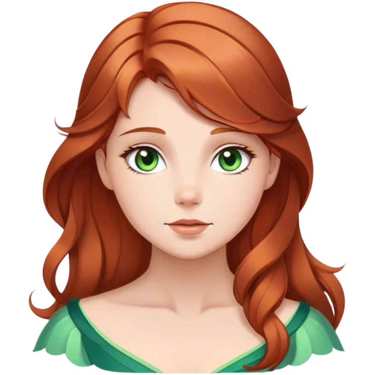 Cinematic Serene Sleeping Beauty Portrait Emoji, rendered in a simplified vector style. Depict a gentle Aurora (chest and above) with fair, glowing skin and softly cascading auburn hair, her expression calm and reflective, dressed in her timeless attire. The image exudes a soft, warm radiance with high shine and a subtle glowing outline. emoji