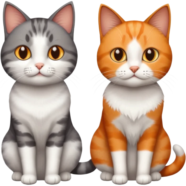 3 different coloured short haired cats including; a dark brown tabby and white cat, and a dark grey and white  emoji