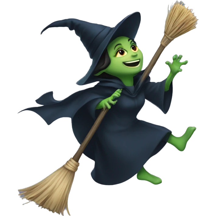 Elephaba flying on a broom emoji