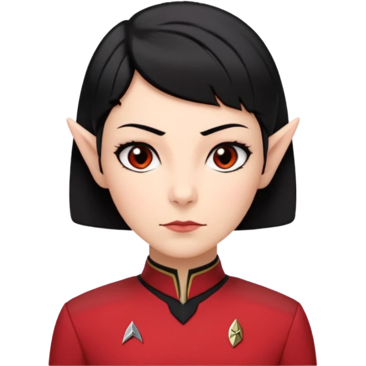 female Vulcan with short black hair and small pointy ears in Starfleet red uniform (Star Trek) no green face emoji
