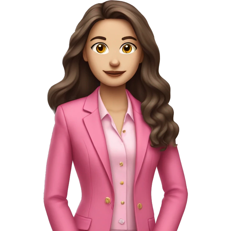 Rich Beautiful brunette girl fair skin long hair wearing a pink suit  emoji