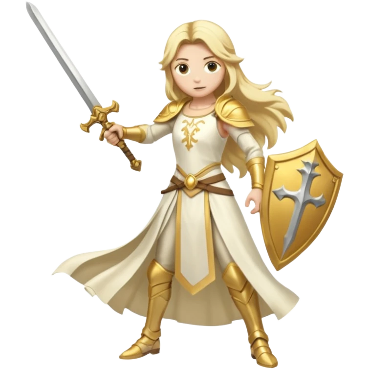 Lumine (from Genshin Impact) White and golden clothes, blonde, long-haired, and wielding a sword (full body) emoji