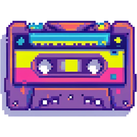 icon representing the 1980s with retro elements like cassette tape, neon colors, and geometric shapes emoji