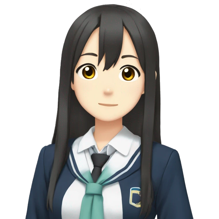 Azusa Nakano from k-on, with cat ear, wear school uniform, and long straight hair emoji