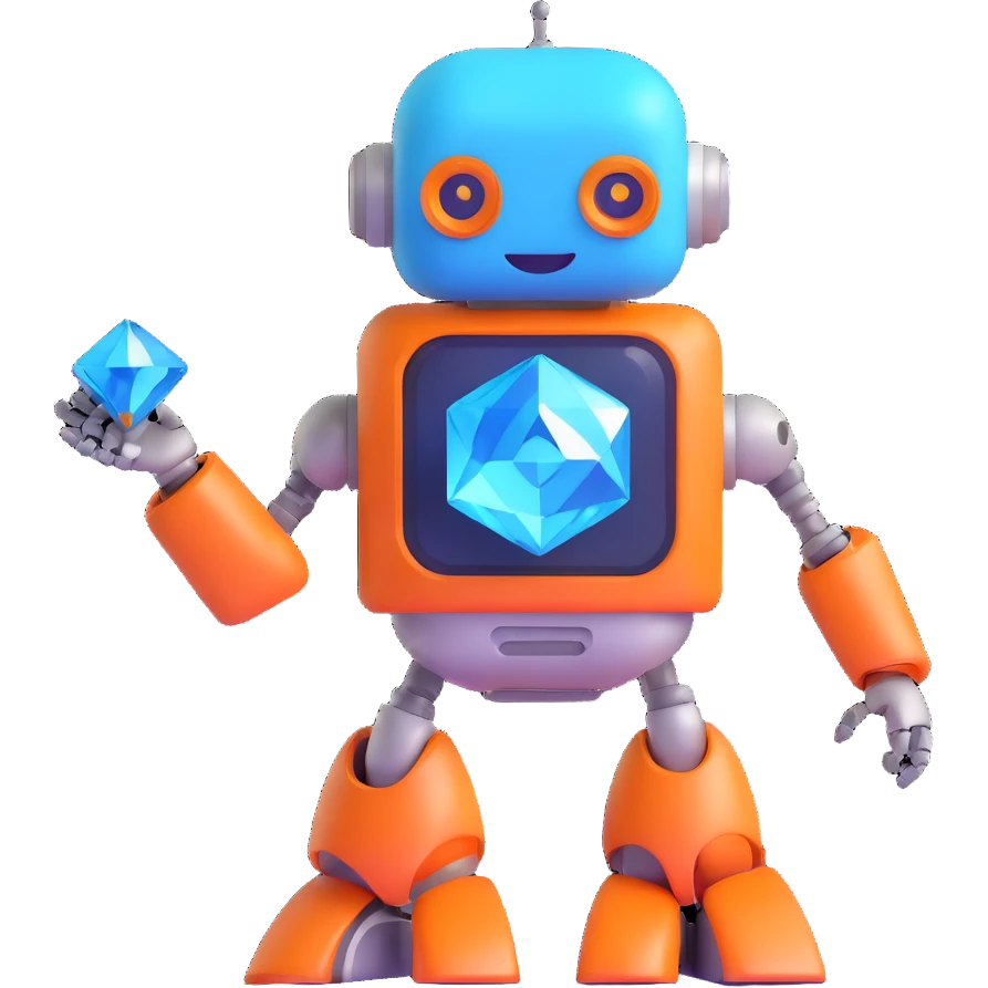 smiling robot and a large blue diamond emoji