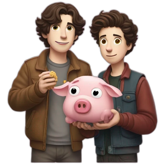 Homer Simpson and timothee chalamet holding the gravity falls pig emoji