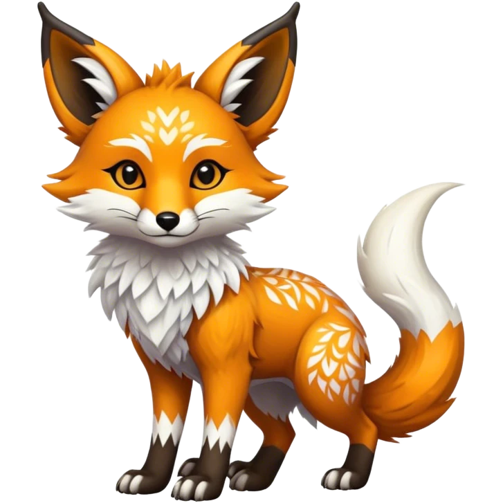 Epic Feral Rare Fantasy shiny cool fluffy Vernid-Trico-Fox-species-hybrid-animal by LiLaiRa, tribal-ark-patterns , tufted ears, full body emoji