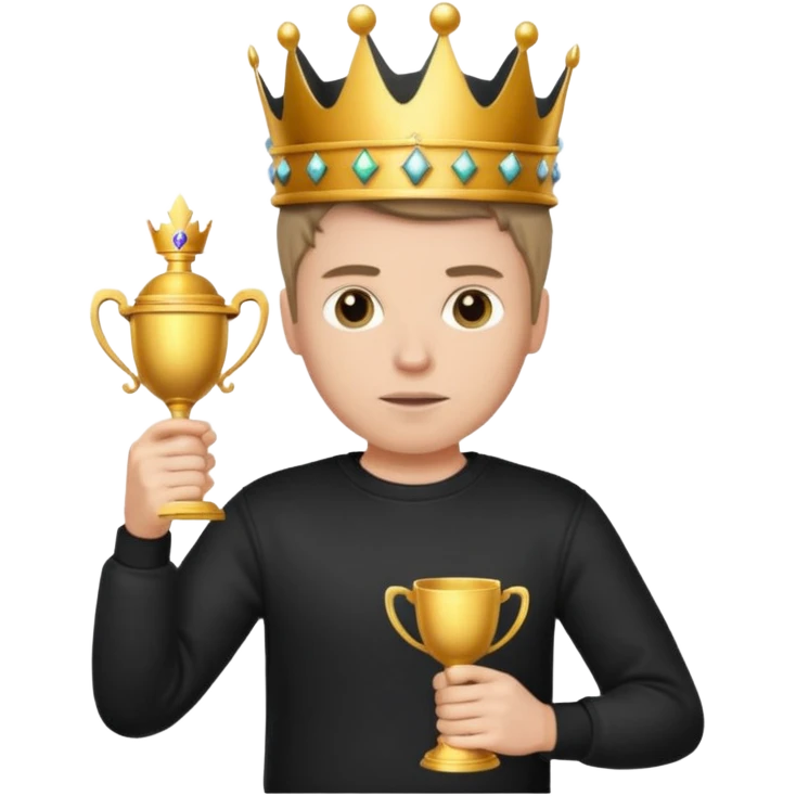 MVP + Gaming + Black sweatshirt + White guy with crown + Tournament Cup  + Gun  emoji