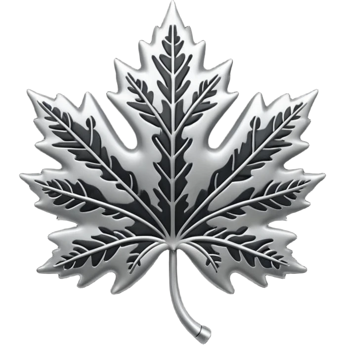 Black and silver filigree maple leaf, 3D, extremely detailed design emoji