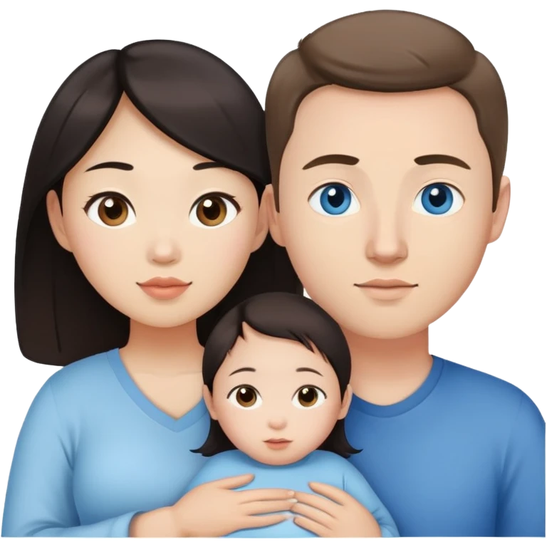 Asian girl with brown eyes pregnant and white guy with blue eyes couple  emoji