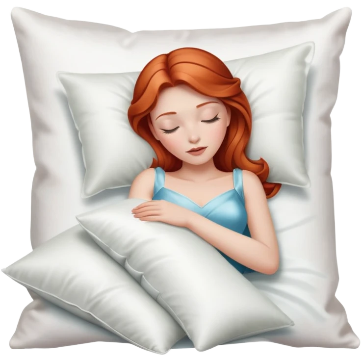 Sleeping beauty redhead white girl with a silk pillow emoji