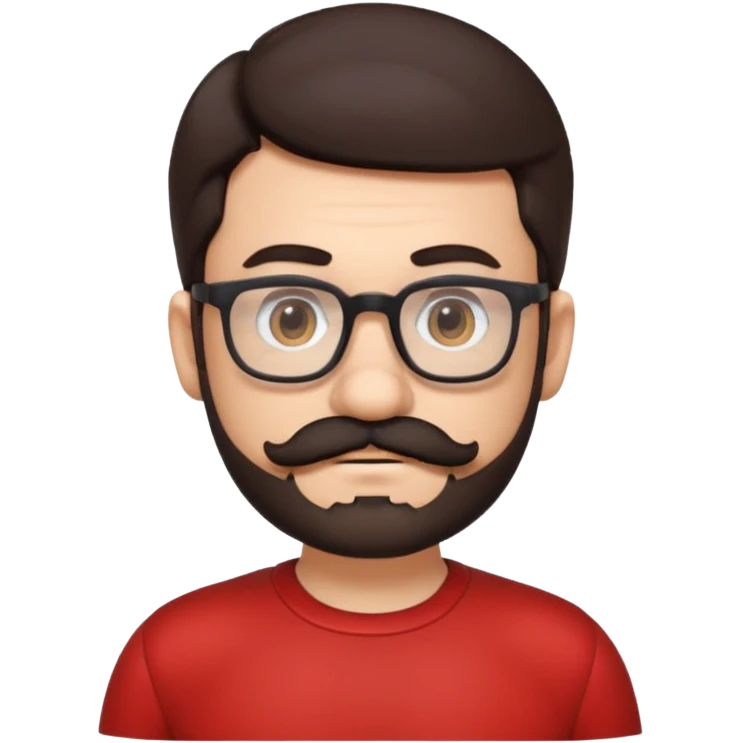 person with glasses, short dark hair, mustache and beard, wearing Mario costume emoji
