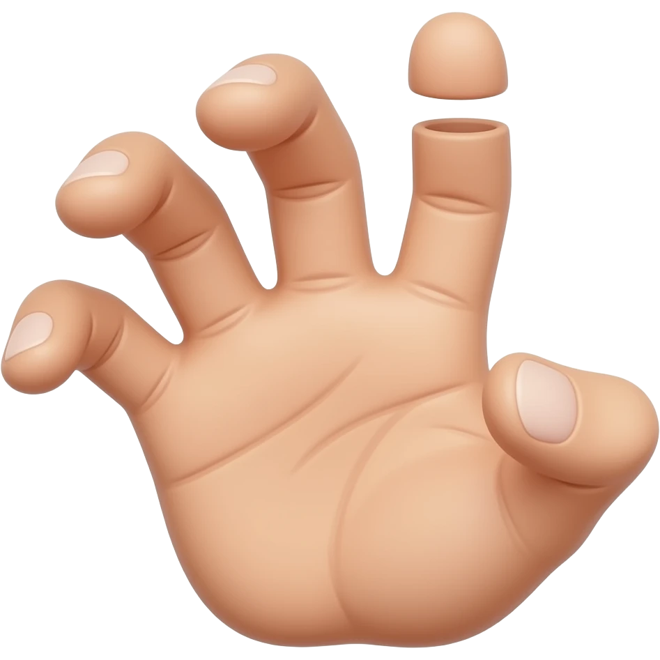 strange hand with fingers shaped like 34 emoji