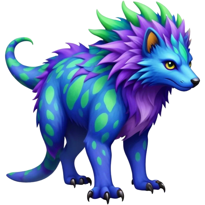 a colorful edgy vernid-fionbri-creature with splash patterns full body.  emoji