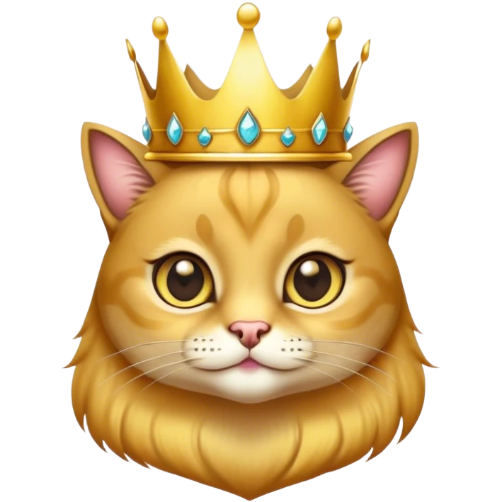 Golden cat with big eyes and crown emoji