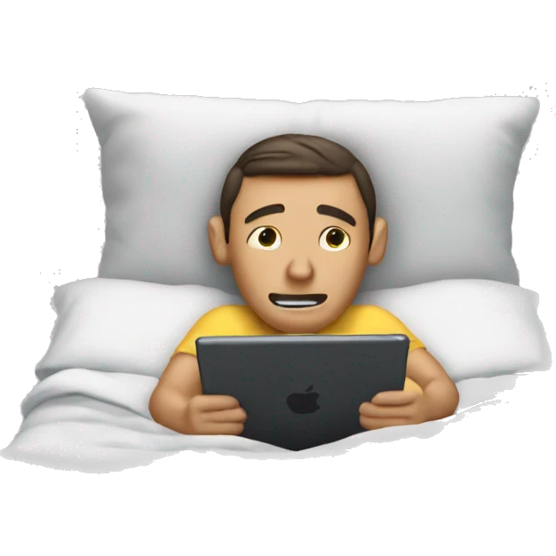 Guy laying on bad reading an iPad emoji
