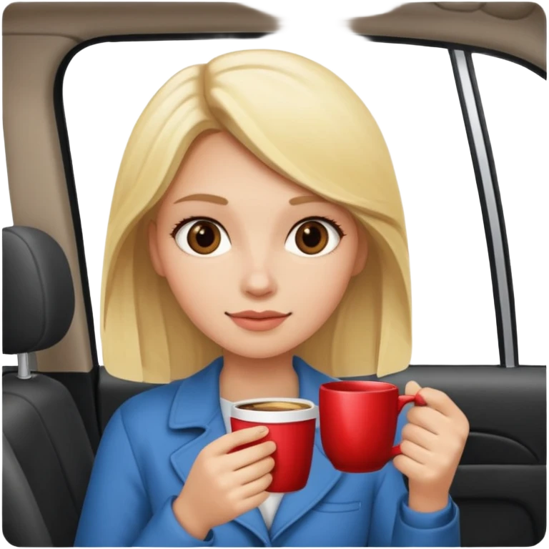 Blonde girl with a cup of coffee in the car emoji