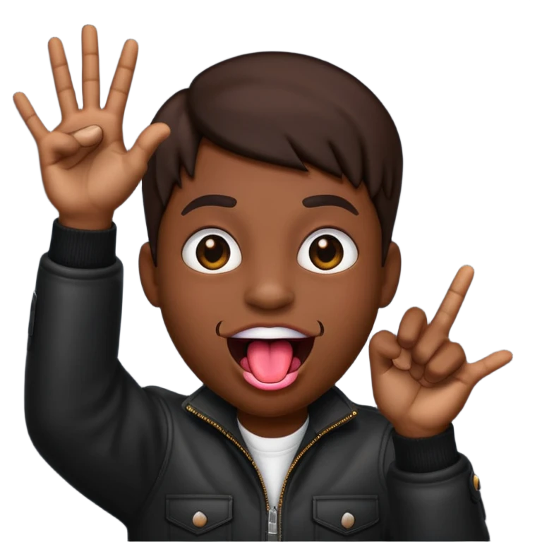 Black emoji sticking out tongue and holding up rockstar hands emoji