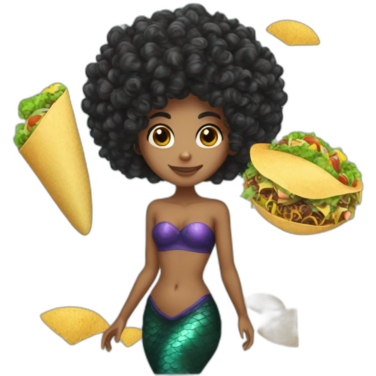 black large curly hair of mermaid with taco emoji