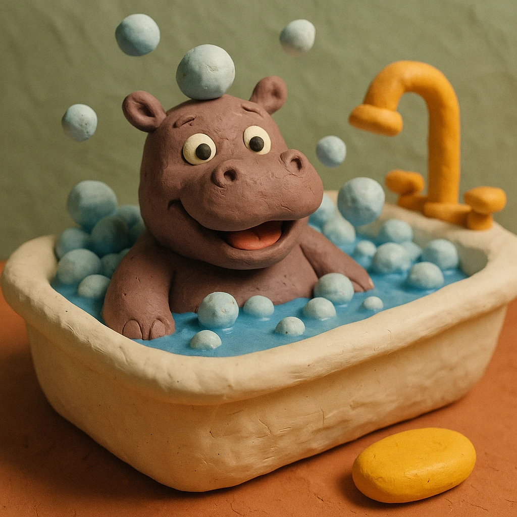 happy hippo with bubbles in bathtub emoji