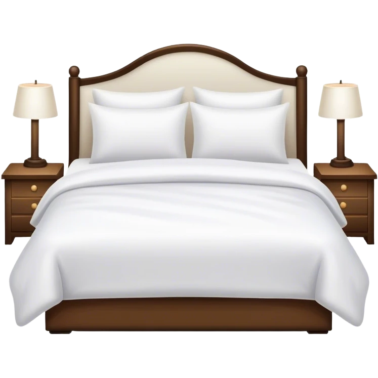 White bed with white pillows and blankets, cozy hotel vibe emoji