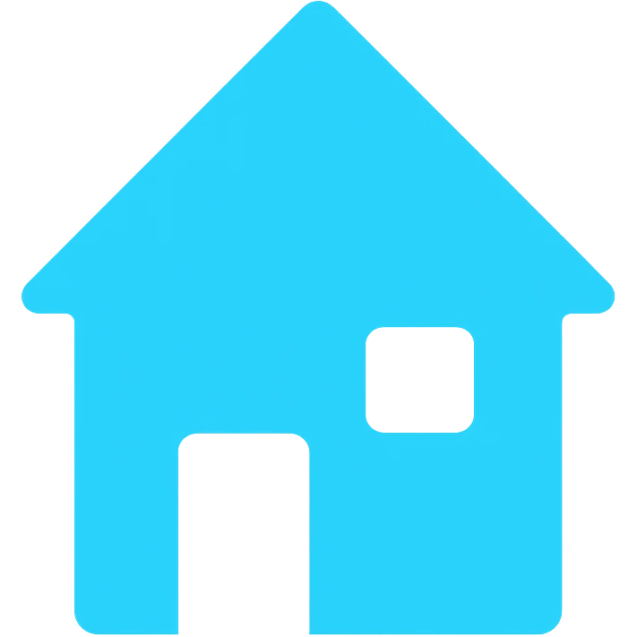 house icon with square main structure, triangle roof, rectangle door, square window, all filled with #00EEFF emoji