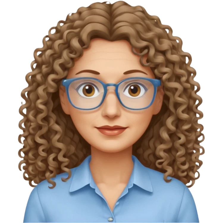 woman 50 years old dark blond long curly hair, brown eyes ans rectangle glasses emoji