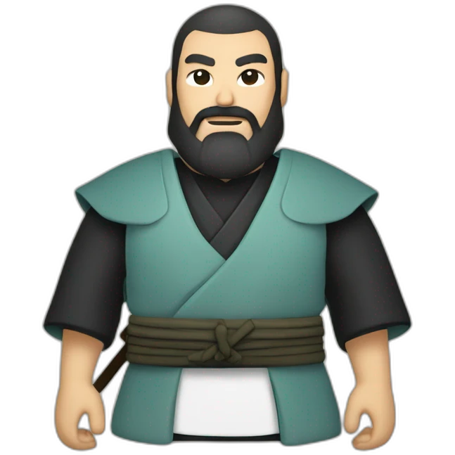 Samurai with hakama bold, beard, white person,  emoji
