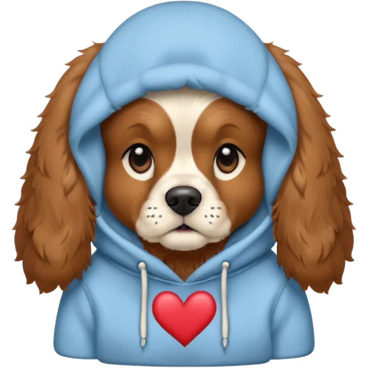 Brown cocker spaniel with an I love my mum hoodie emoji