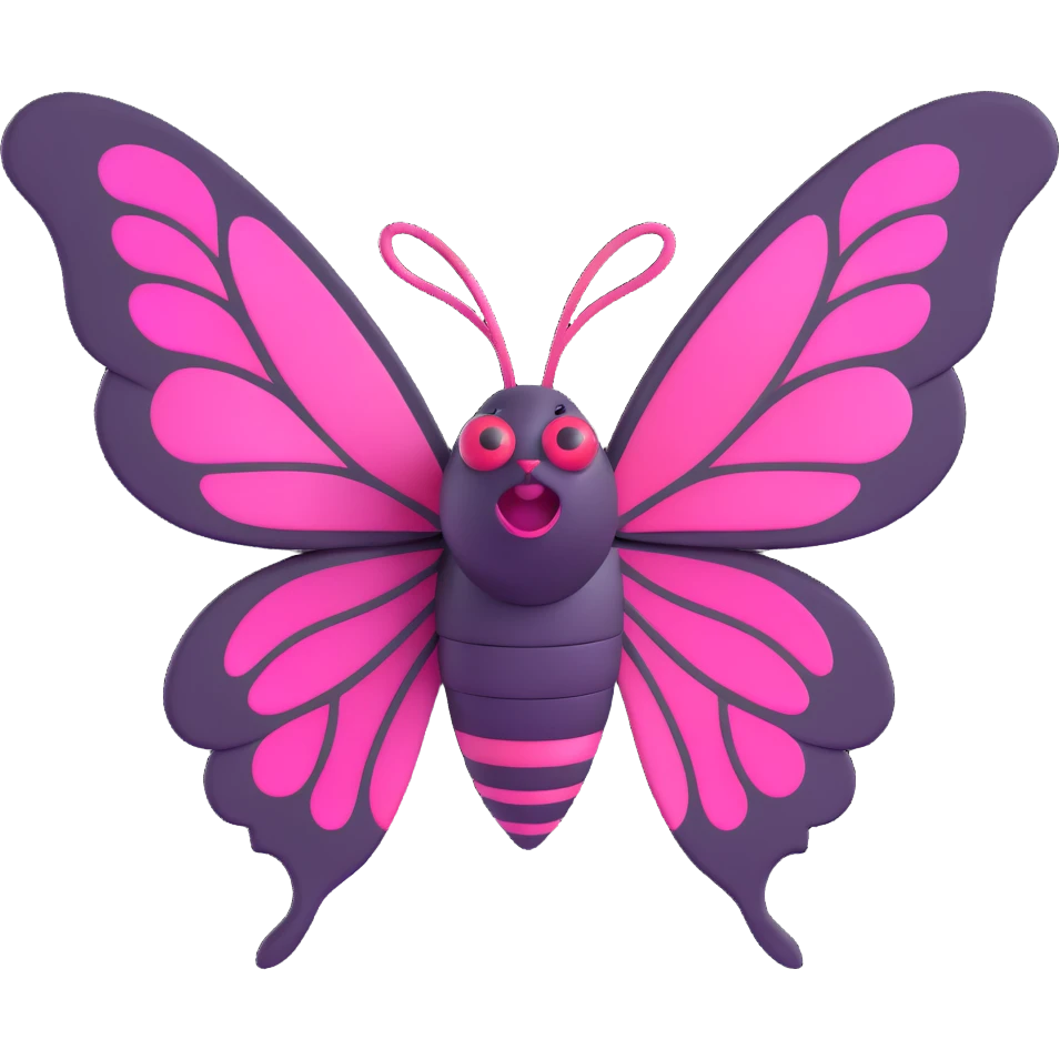 3D gothic moth with pink wings, dark and mysterious emoji
