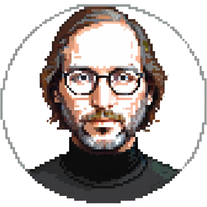 Steve Jobs with black turtleneck, round glasses, beard emoji