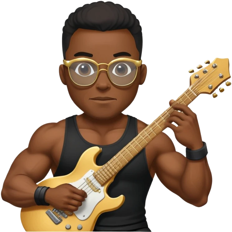 black bodybuilder with gold glasses playing the guitar emoji
