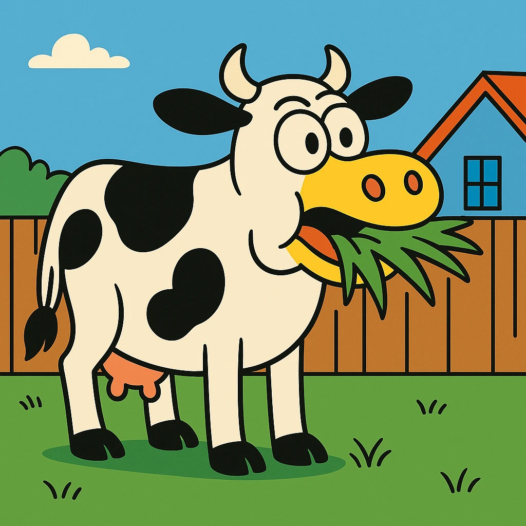 a cow masticating grass emoji