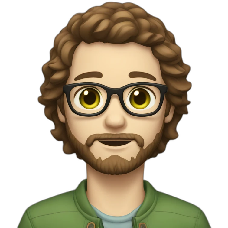 boy with green eyes with glasses shaggy brown hair brown beard pale skin emoji