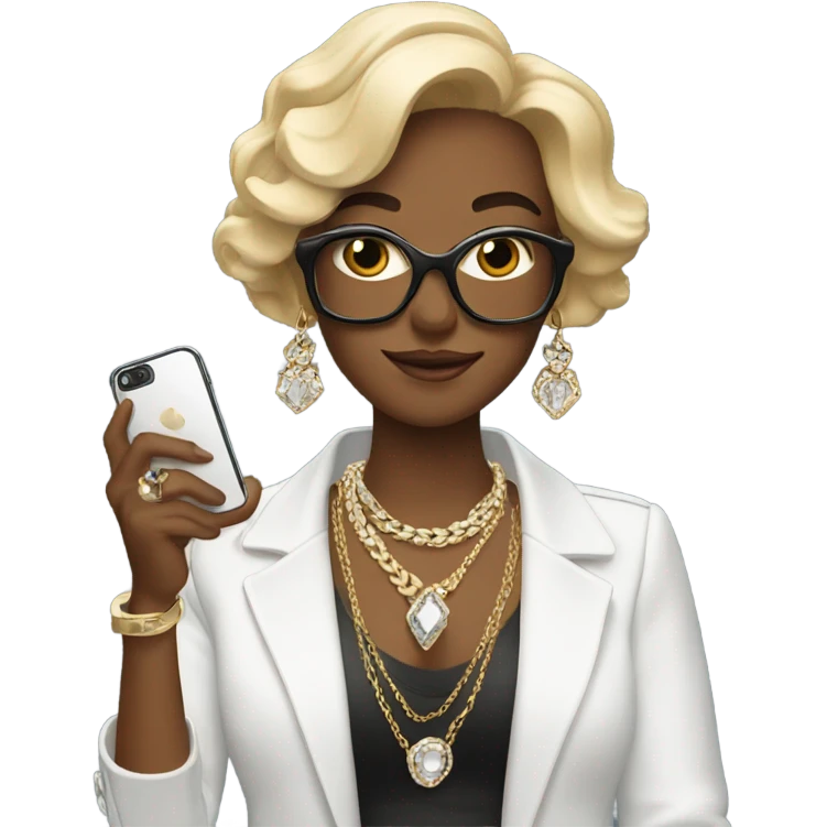 selfie with jewelry and phone emoji