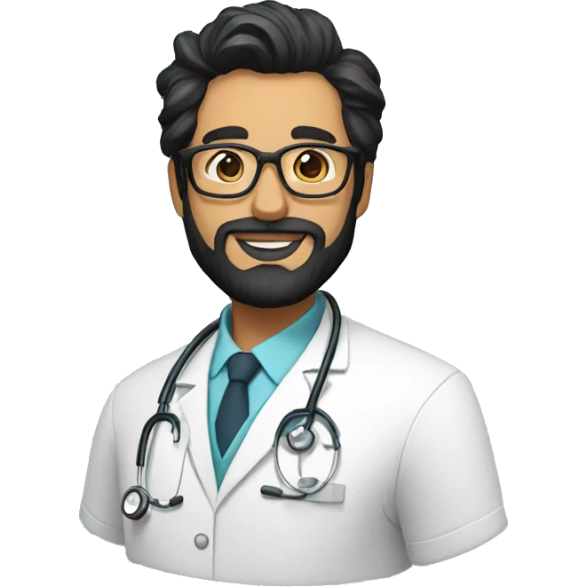 doctor with black hair and beard and glasses emoji