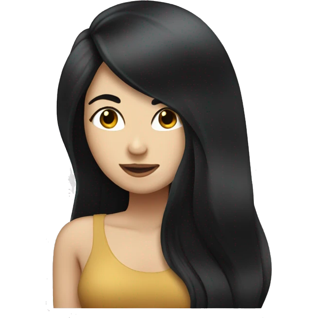 Lesbians with white skin and long black hair flirting emoji