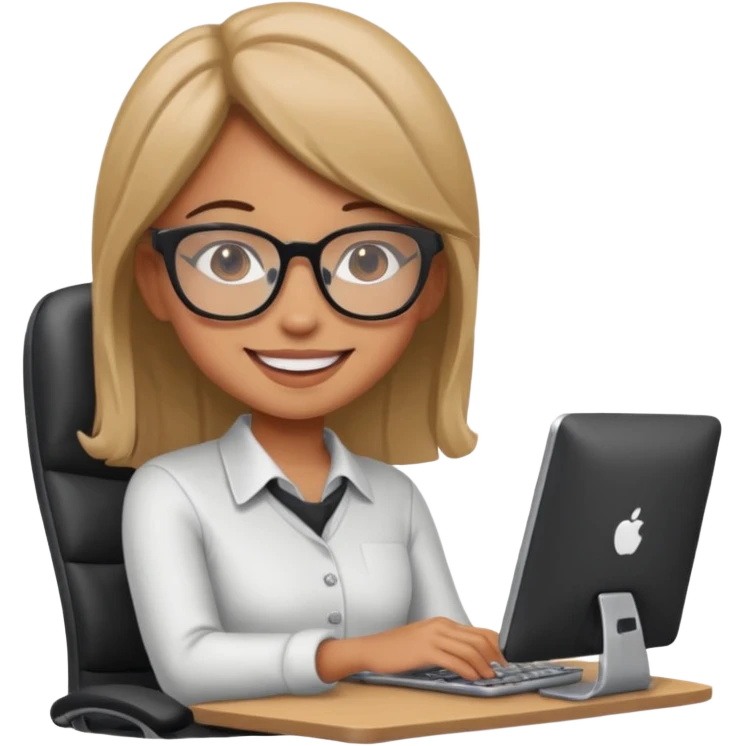 Cartoon faced girl relaxing in an office chair and smiling and working  emoji