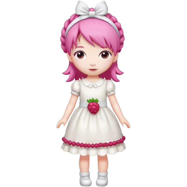 Isolated detaile illustration incredibly raspberry torte doll figurine full body with pink hair and a raspberry hairband emoji